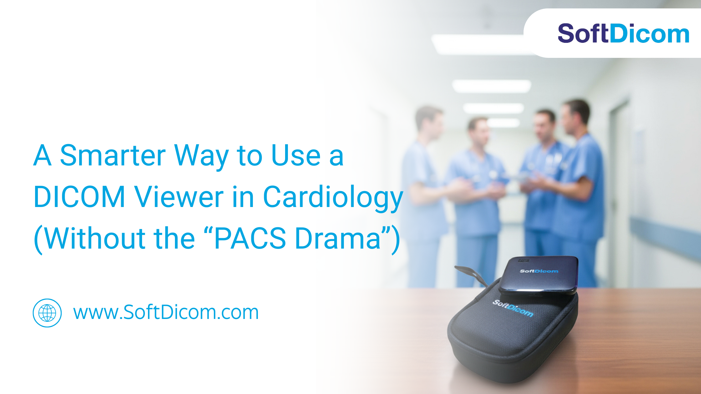 Cardiologist using a DICOM viewer to review angiography images on a laptop.